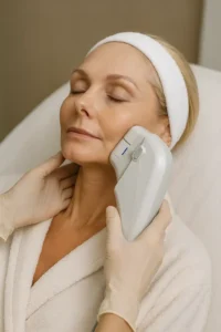 Woman receiving HIFU non surgical facelift treatment Binley