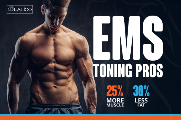 Graphic of man with toned body showing the benefits of LA-EMS Body Sculpting Binley treatment