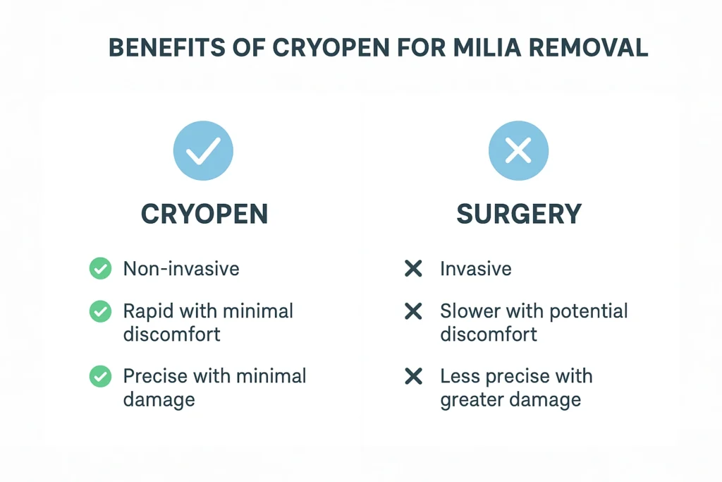 Benefits of cryopen for milia removal Binley compared to surgical treatments.