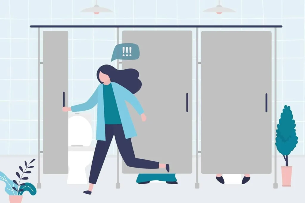 graphic of Urine incontinence Binley woman running to the toilet.